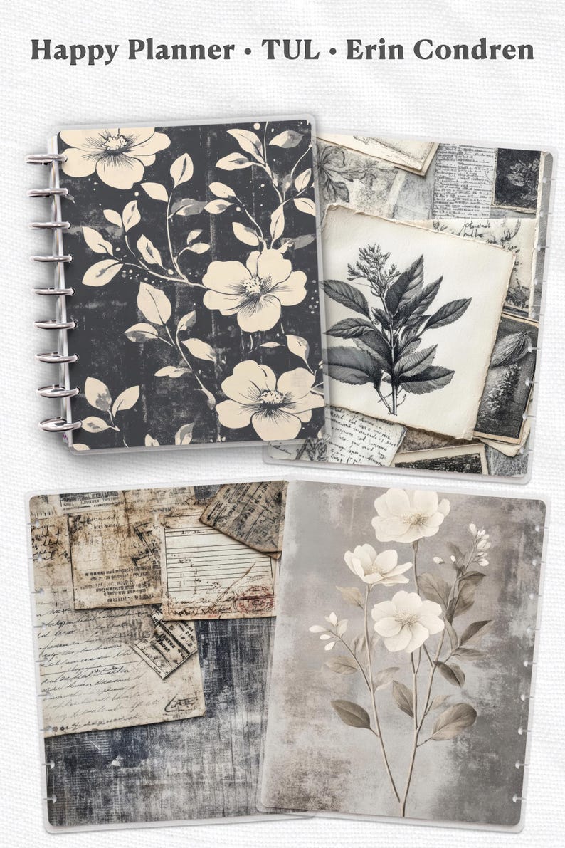 Vintage Botanical Planner Cover Printable PDF for Happy Planner TUL Erin Condren 7x9 A4 US Letter Instant Download image 6