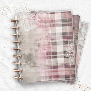 Laminated Planner Cover Set | Happy Planner and TUL | Vintage Lace Plaid, Shabby Floral | Disc Bound Spiral Notebook