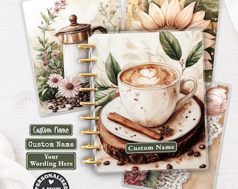 Morning Coffee Custom Name Happy Planner Cover Set | TUL Big Skinny Classic Mini HP | Cottagecore Laminated Discbound Personalized Gift 146