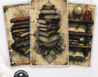 Vintage Books Planner Bookmark Set, Laminated Page Marker for Happy Planner Tul Discbound, Dark Academia Journal Insert 153