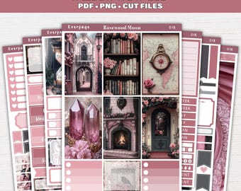 Rosewood Moon Printable Weekly Sticker Kit Classic Happy Planner | Gothic PDF PNG Cut Files | Instant Download | Set 018