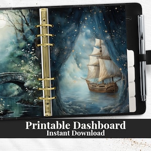 Celestial Sailing Ship Printable Planner Dashboard PDF in Happy Planner TUL A5 A6 B6 Personal Pocket US Letter and A4 Instant Download