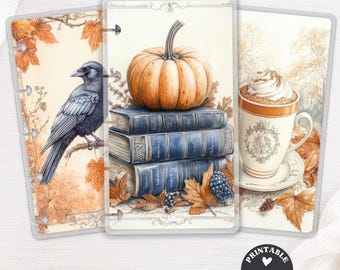 Pumpkin Books Printable Bookmark Set for Happy Planner and TUL Discbound, Autumn Planner Insert Page Marker PDF Digital Download 150