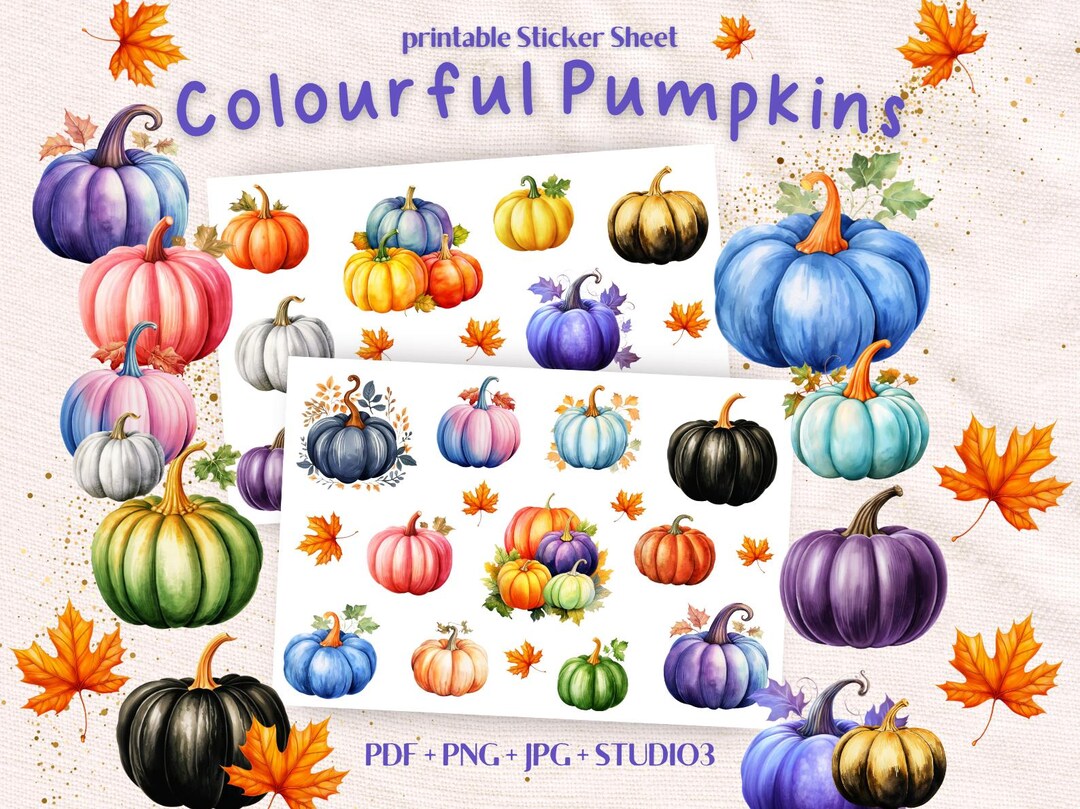 Colourful Pumpkins Printable Sticker Sheet | Fall Planner Stickers ...