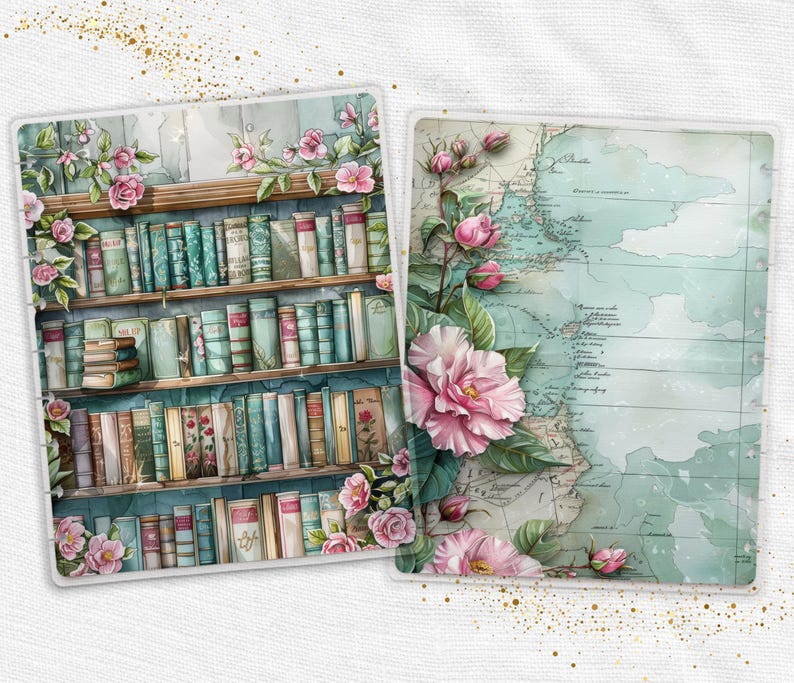 Floral Vintage Bookshelf Printable Planner Dashboard PDF in Happy ...