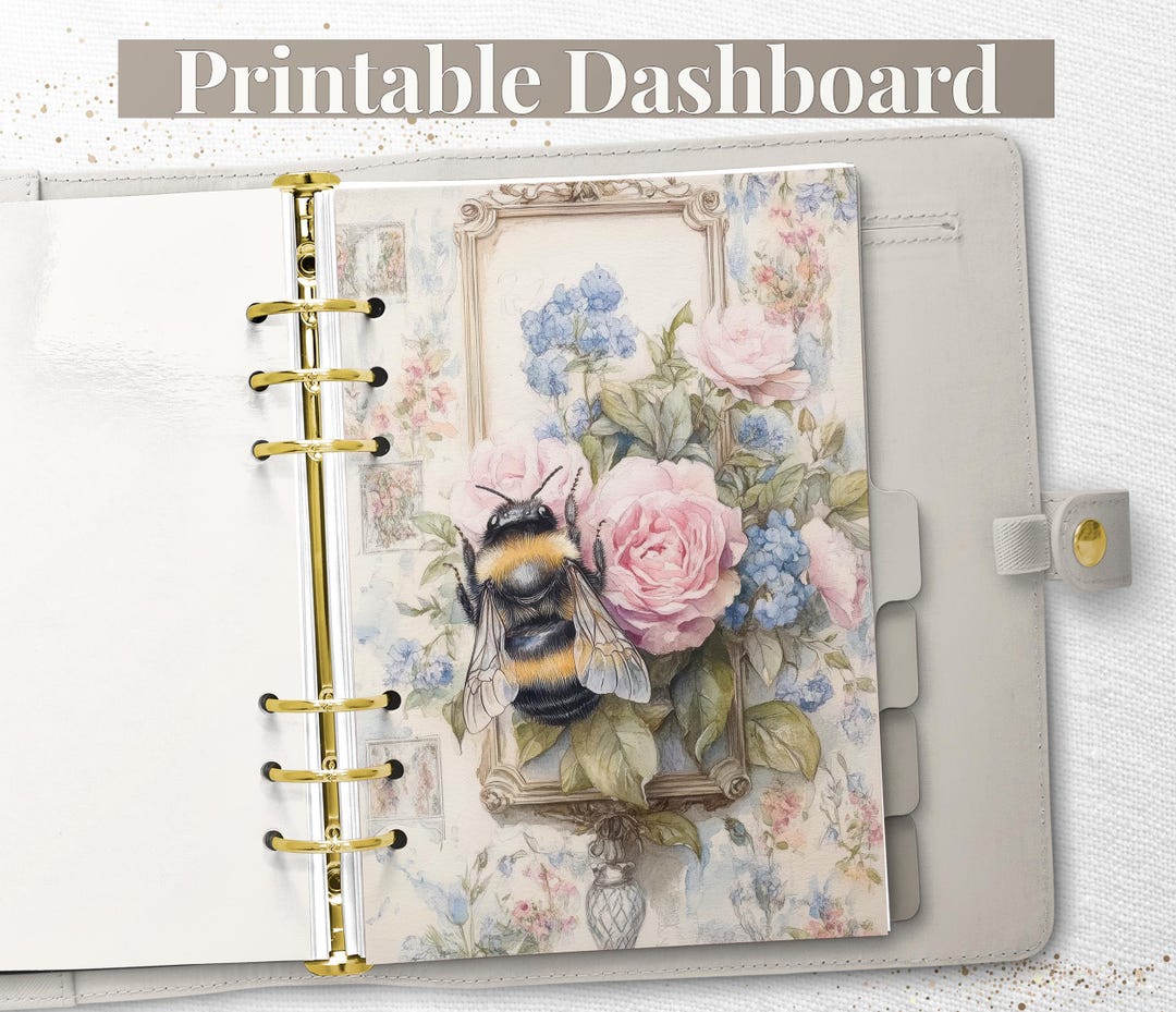 Vintage Bee Floral Frame Printable Planner Dashboard PDF in Happy ...