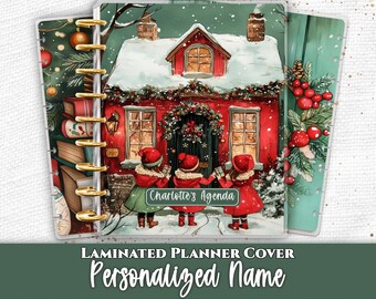 Personalized Planner Cover Set | Happy Planner and TUL | Custom Name Laminated Discbound Cover | Christmas Cottage Caroling Children