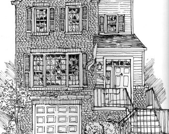 Pen and Ink HOUSE PORTRAIT, hand drawn house portrait, custom house drawing, house illustration, original pen sketch, pen house rendering