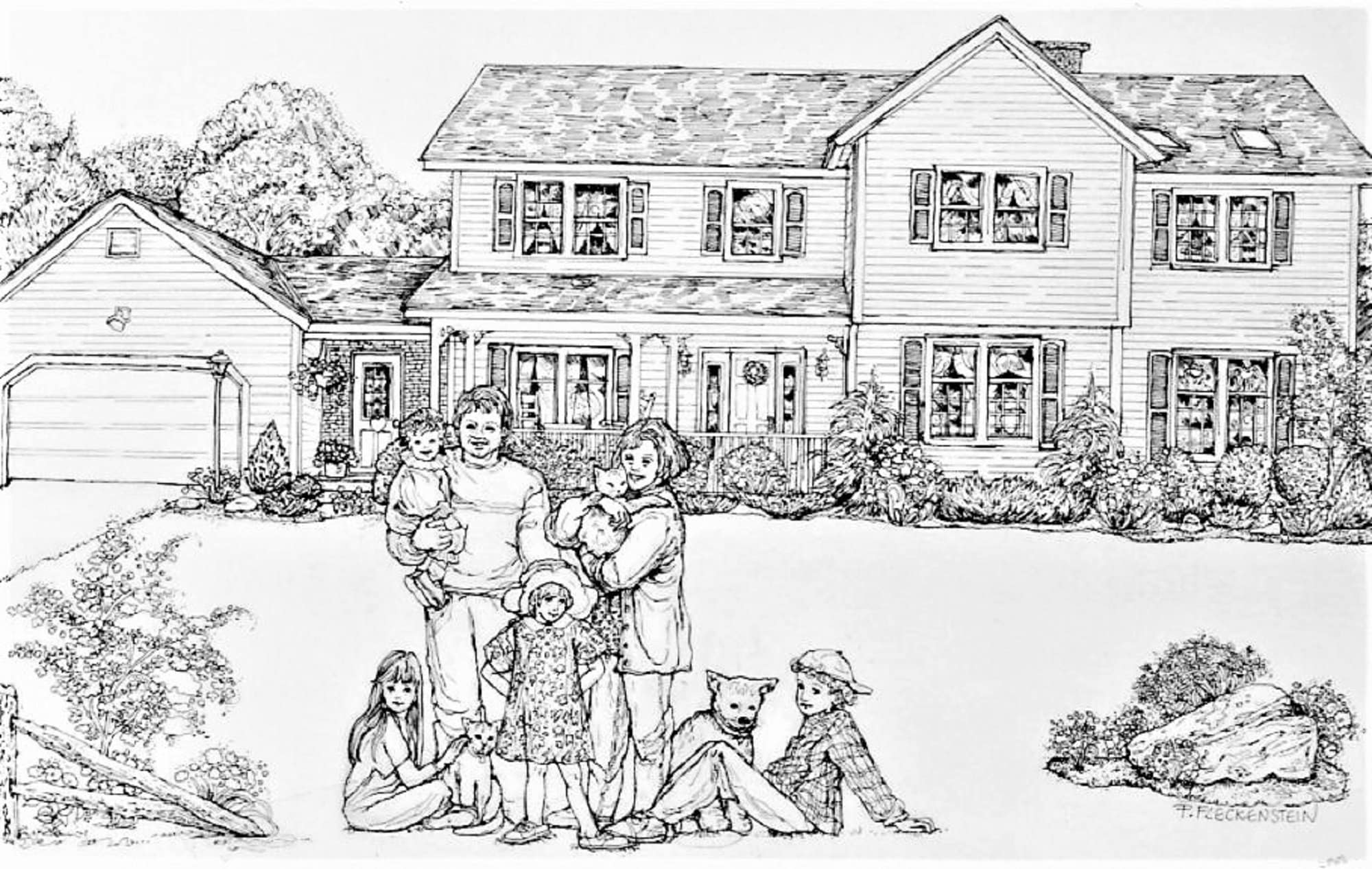 Custom House Portrait Drawing, Pen Ink Home Illustration, Personalized ...