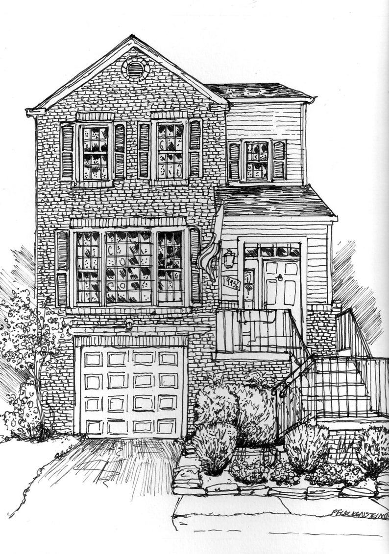 Custom Hand-drawn House Portrait – Pen and Ink Wall Art (5x7) - Etsy