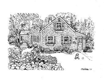 Custom House Portrait hand-drawn house original pen and ink home rendering, realtors closing gift,housewarming, our first home, wedding gift