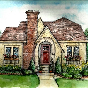 Pen&Ink and Watercolor House Portrait, custom personalized art from your photo, handpainted by artist, original portrait of Home or Business image 4