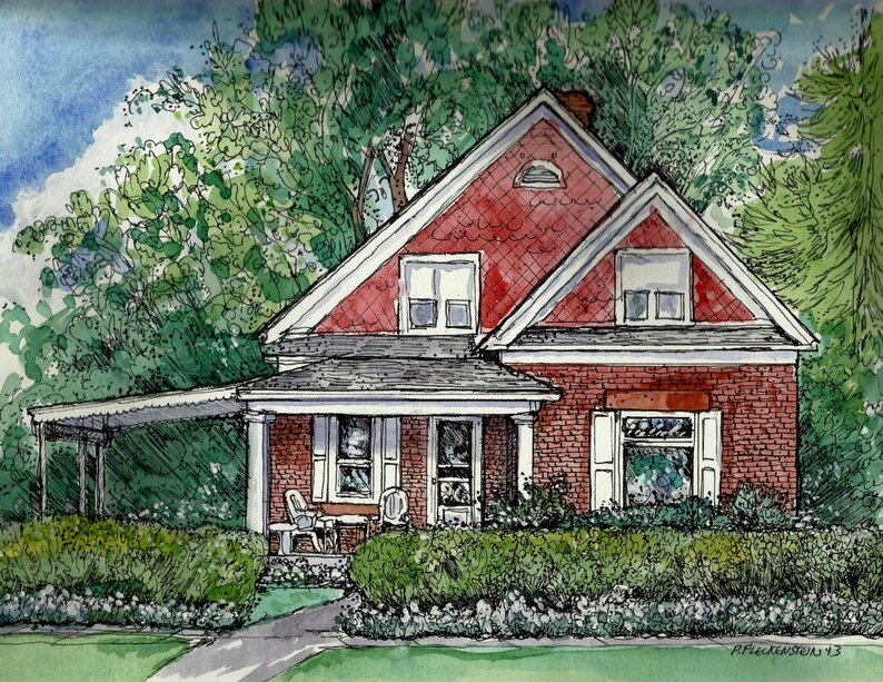 Pen&Ink and Watercolor House Portrait, custom personalized art from your photo, handpainted by artist, original portrait of Home or Business image 3