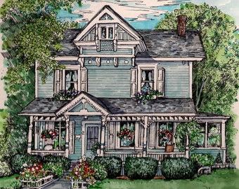 Handpainted House Portraits, Homes, Churches, Schools, Restaurants, Storefronts, original custom pen/ink& watercolor architectural paintings