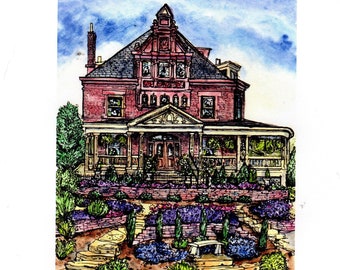 Watercolor House Portrait, Handpainted custom painting of our home, pen&ink and watercolor personalized house portrait, our First Home