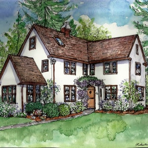 Handpainted Watercolor House Portrait, Custom Home Illustration, Small Wall Art Gift