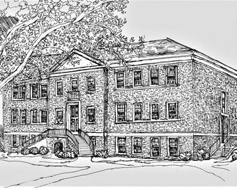 Custom House Portrait, Pen and Ink Drawing, Townhouse Wall Art, Anniversary Gift