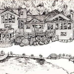 Benutzerdefinierte Haus Zeichnung, Handgezeichnetes Original Pen Ink Haus Porträt, personalisierte Kunst vom Foto