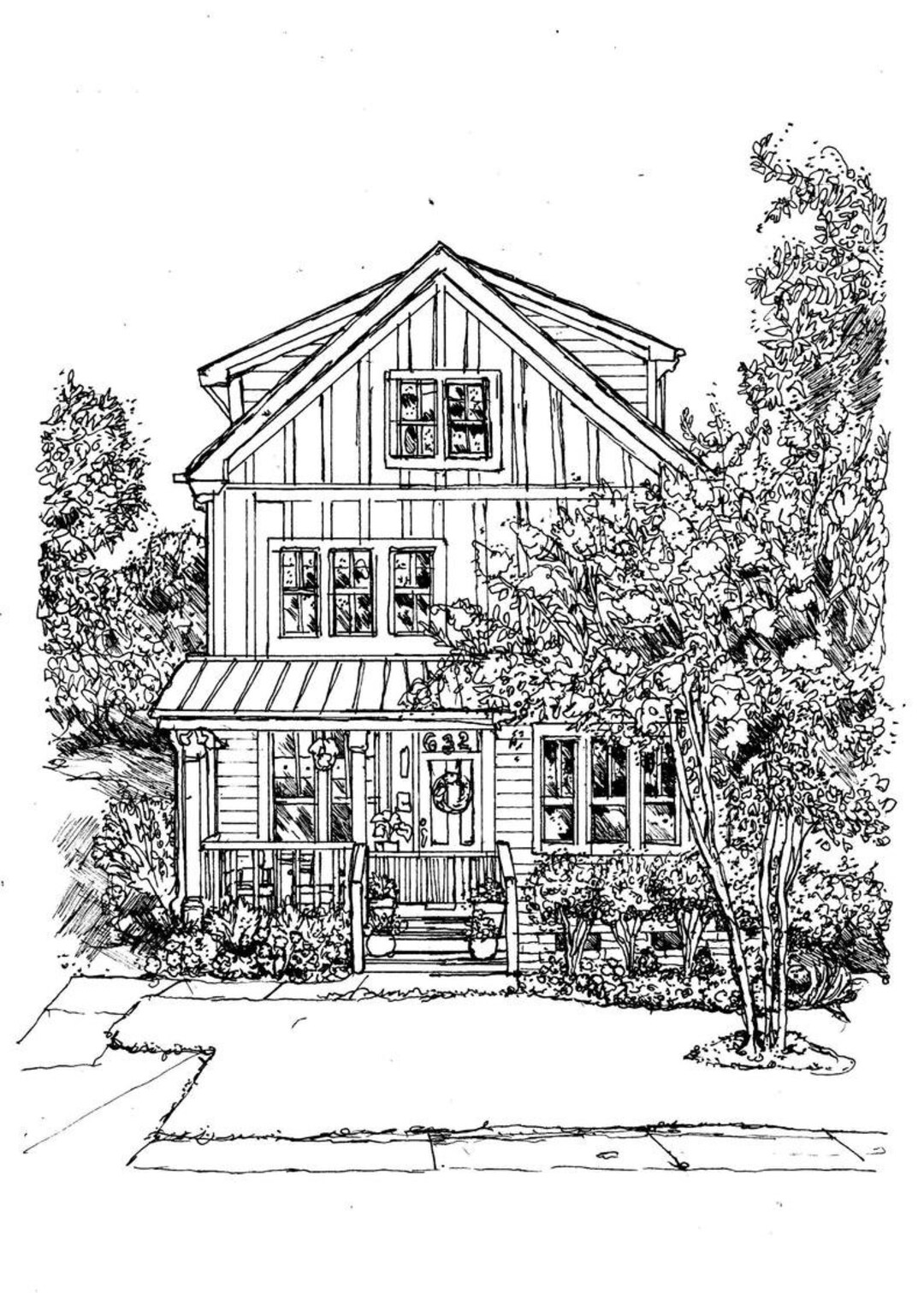 Custom House Portrait Sketch: Hand-drawn Pen & Ink Home Art (5x7) - Etsy