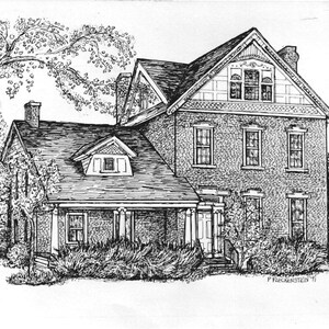 House Drawing in pen and ink - hand-drawn custom house portrait - house sketch  - black and white art -housewarming -  realtors closing gift
