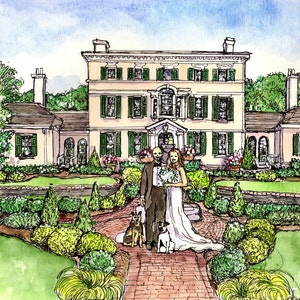 Custom Watercolor House Portrait, Hand-Painted Pen & Ink, 8x10