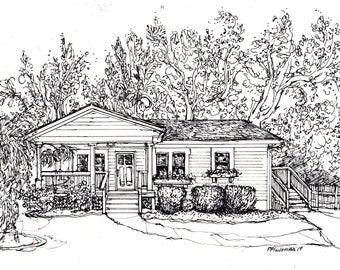Housewarming  Custom House Portrait, hand-drawn personalized pen and ink house drawing,realtors closing gift, our first home