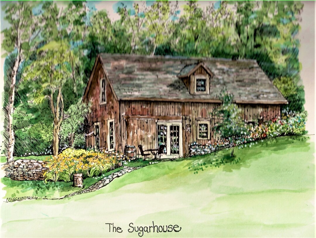 Custom House Portrait in Original Pen and Ink and Watercolor ...