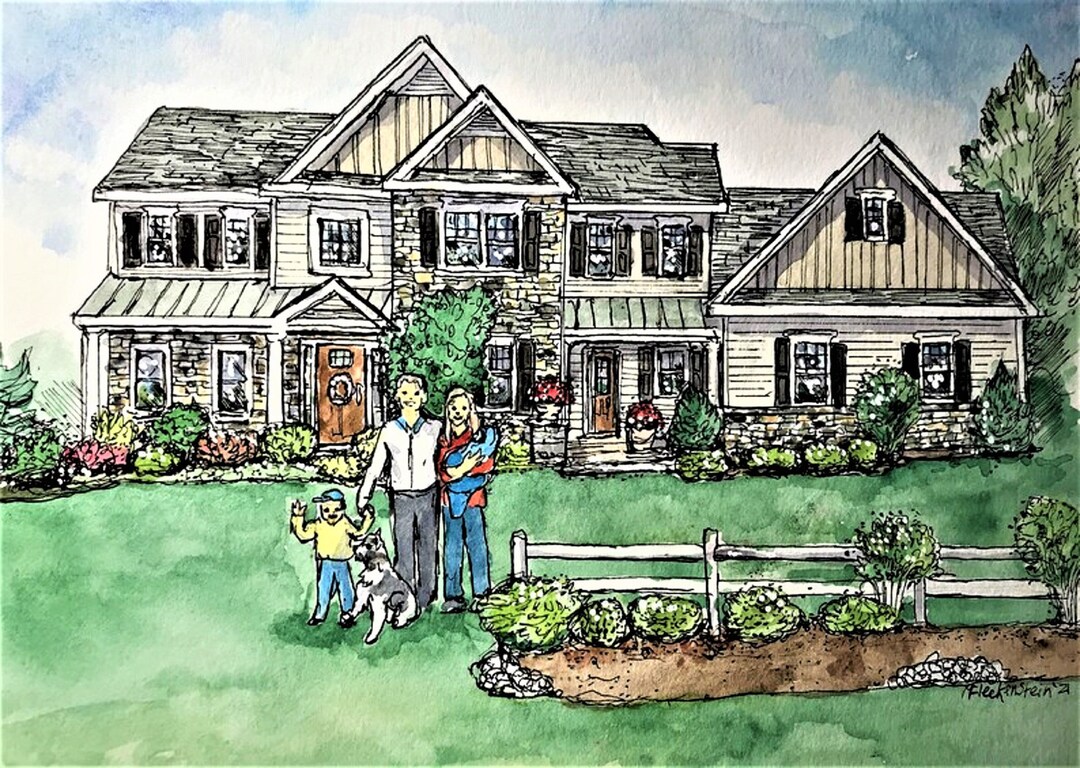 Hand-painted Watercolor House Portrait, Custom Family Home Illustration ...