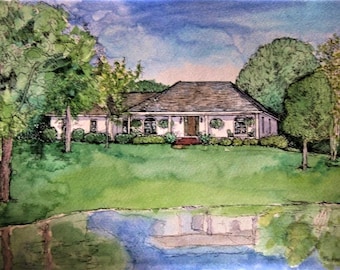 HOME PORTRAIT from your photo, custom handpainted House Portrait, house sketch, original hand-drawn house by artist Patty Fleckenstein