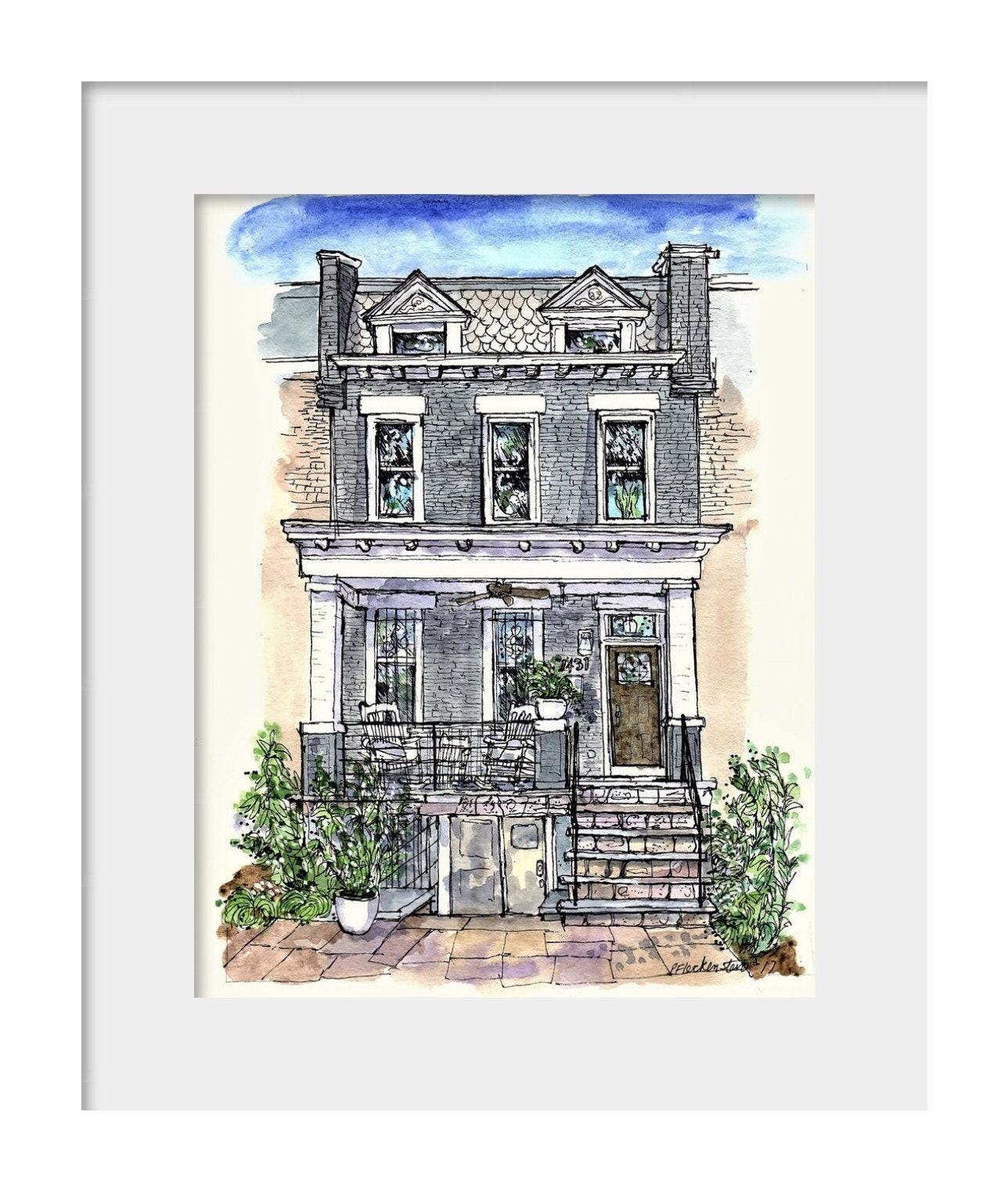 Townhouse House Portraitwatercolor House Paintingpen and Ink Etsy