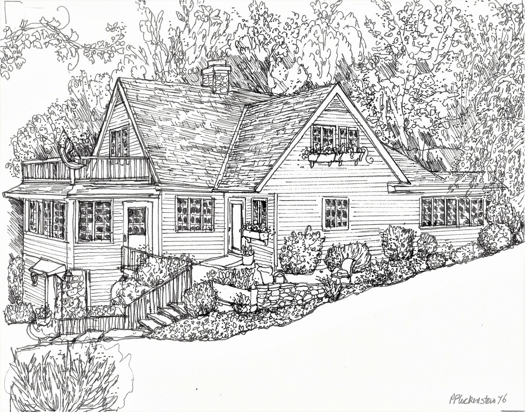 House Drawing in Pen and Ink - Hand-drawn Custom House Portrait - House ...