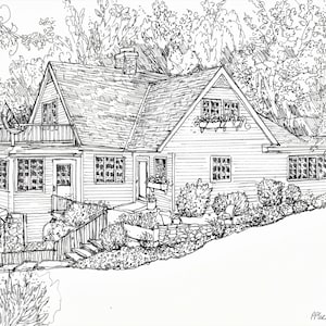 House Drawing in pen and ink - hand-drawn custom house portrait - house sketch  - black and white art -housewarming -  realtors closing gift