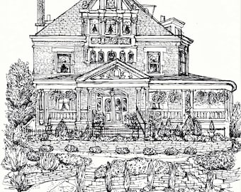 Portrait de maison personnalisé à l'encre – Croquis de maison dessiné à la main, cadeau pour agent immobilier