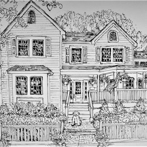 Pen&Ink and Watercolor House Portrait, custom personalized art from your photo, handpainted by artist, original portrait of Home or Business image 8