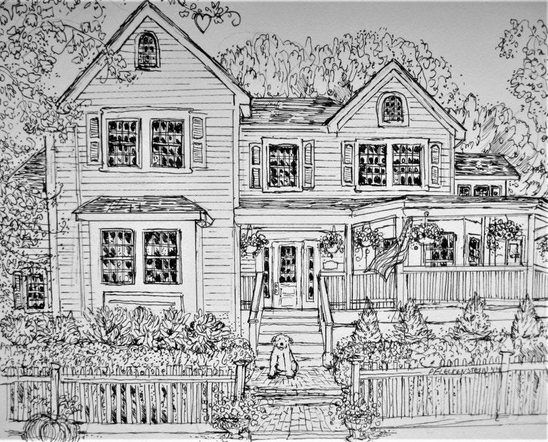 Pen&Ink and Watercolor House Portrait, custom personalized art from your photo, handpainted by artist, original portrait of Home or Business image 8