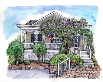 House Portrait Original Pen & Ink and Watercolor Custom Hand-Drawing of Your Home from photos, House Illustration by Patty Fleckenstein