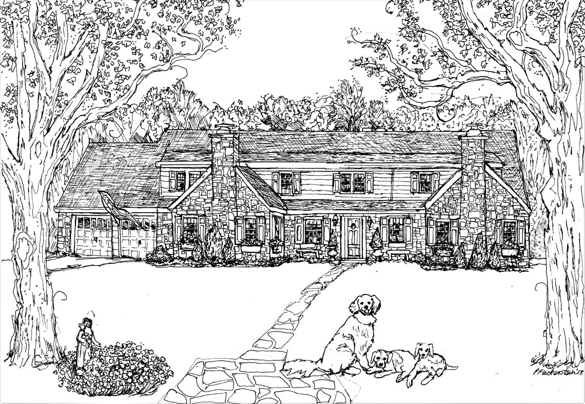 Custom Hand-drawn House Portrait – Pen and Ink Wall Art (5x7) - Etsy