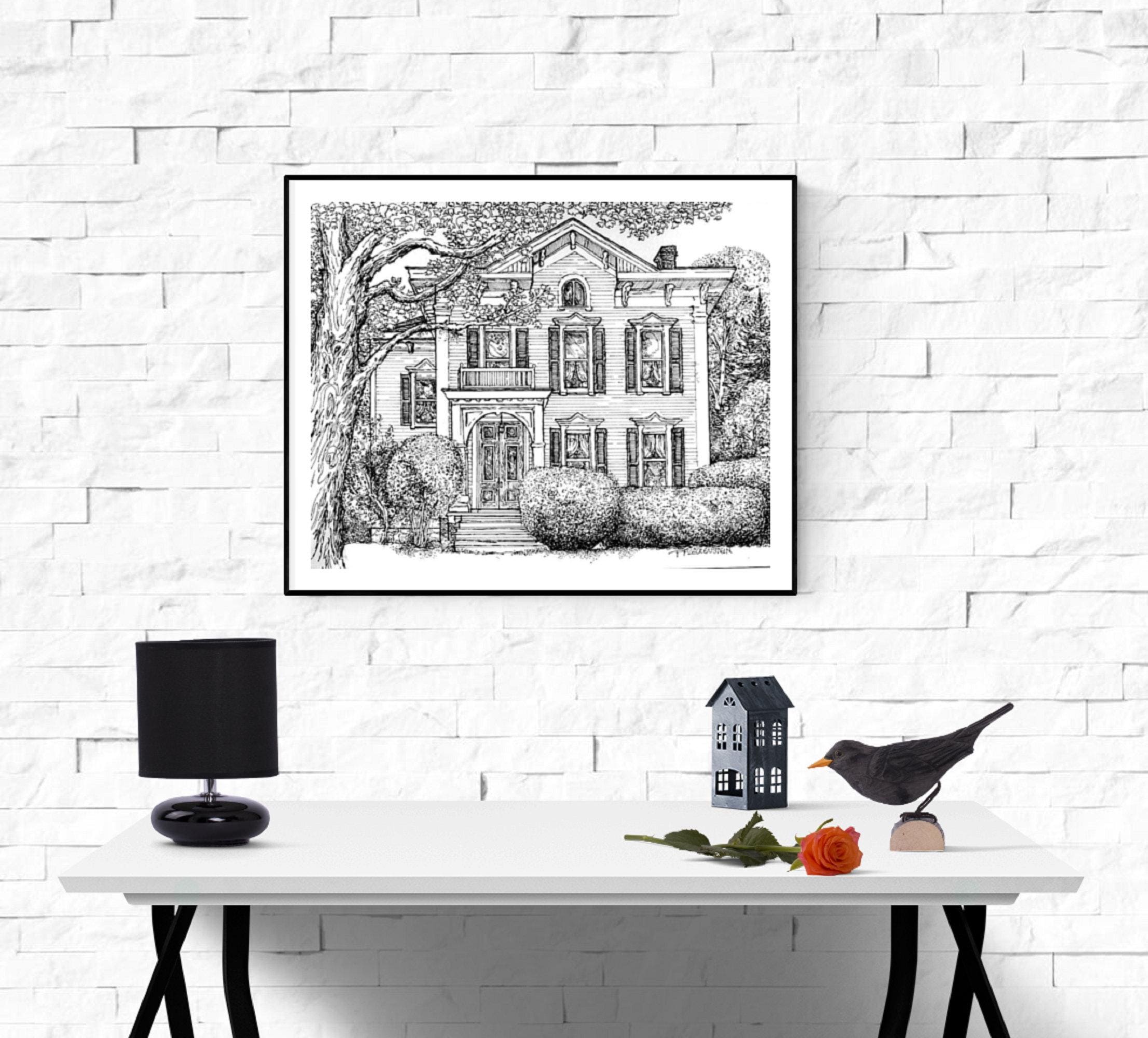 Custom Pen and Ink House Portrait, Hand-drawn Home Illustration ...