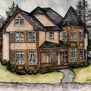 Watercolor House Portrait, Handpainted custom painting of our home, pen&ink and watercolor personalized house portrait, our First Home
