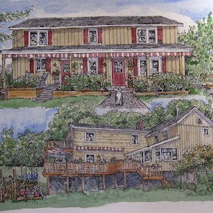 Custom House Portrait of our home in 2 Views, handpainted watercolor original of home, personalized art, front and back home portrait