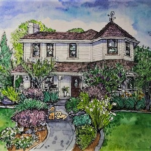 New Home Gift Custom House Portrait, handpainted original watercolor house portrait from photo, personalized wall art, Our First Home gift