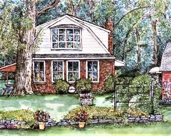 HOUSE PORTRAIT hand-drawn in pen&ink and watercolor, house painting from photo, our first home, personalized custom art, anniversary gift