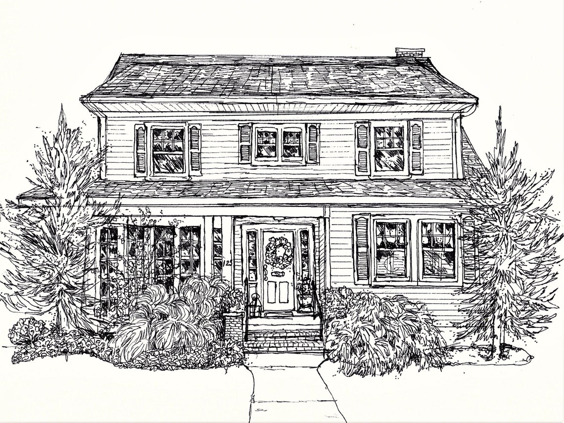 Custom Hand-drawn House Portrait – Pen and Ink Wall Art (5x7) - Etsy