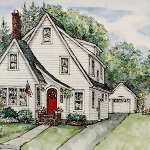 House Portrait, watercolor house, handpainted home, custom painting of house, house drawing, pen and ink house, anniversary, our first home