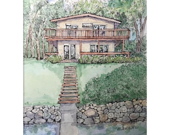 Handgemaltes Original Haus Portrait, Personalisiertes Haus in Aquarell, Andenken vom Foto