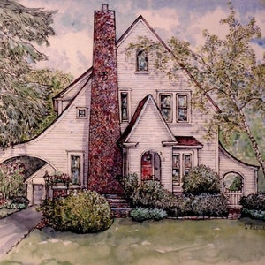 Watercolor House Portrait, Handpainted custom painting of our home, pen&ink and watercolor personalized house portrait, our First Home