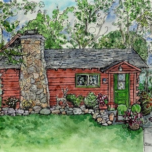 Watercolor House Portrait, Handpainted custom painting of our home, pen&ink and watercolor personalized house portrait, our First Home