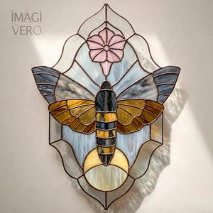 Death Head Moth and Moon Art Nouveau Stained Glass Pattern PDF