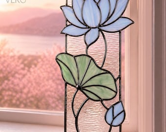 Lotus Stained Glass Pattern PDF, Floral Window Panel Template