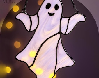 Halloween Flying Ghost Stained Glass Suncatcher Pattern (PDF Template)